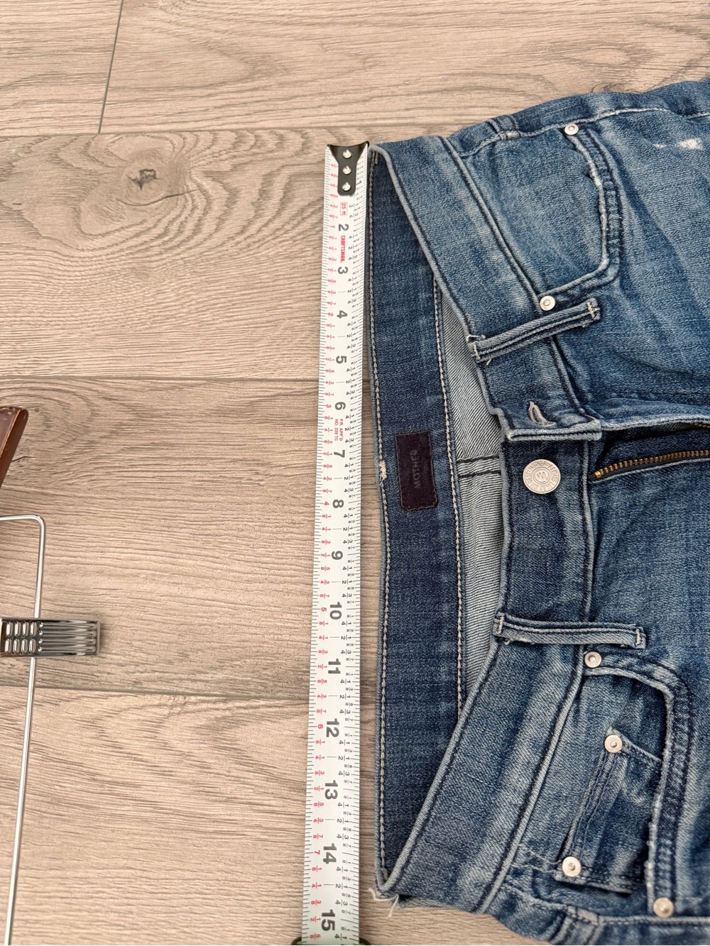 MOTHER Distressed High-Rise Straight Crop Jeans in Medium Blue Wash - Picture 15 of 16